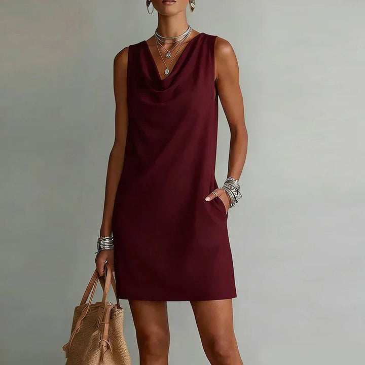 Robe Courte Col Drapé Femme