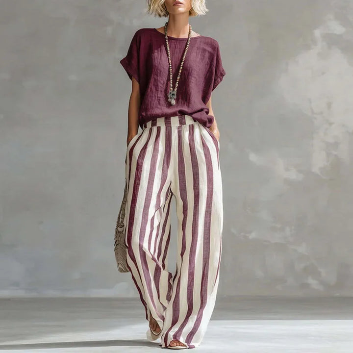 Ensemble Lin Rayé Femme