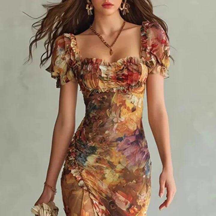 Robe Maxi Fleurie Froncée Femme