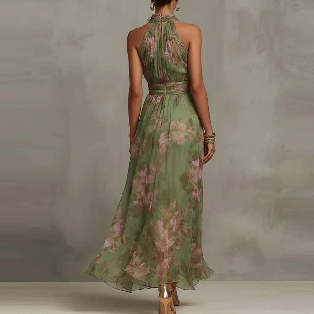Robe Maxi Fleurie Col Halter Femme