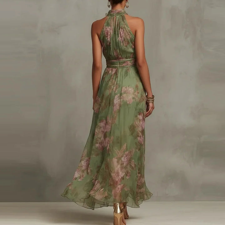 Robe Maxi Fleurie Col Halter Femme
