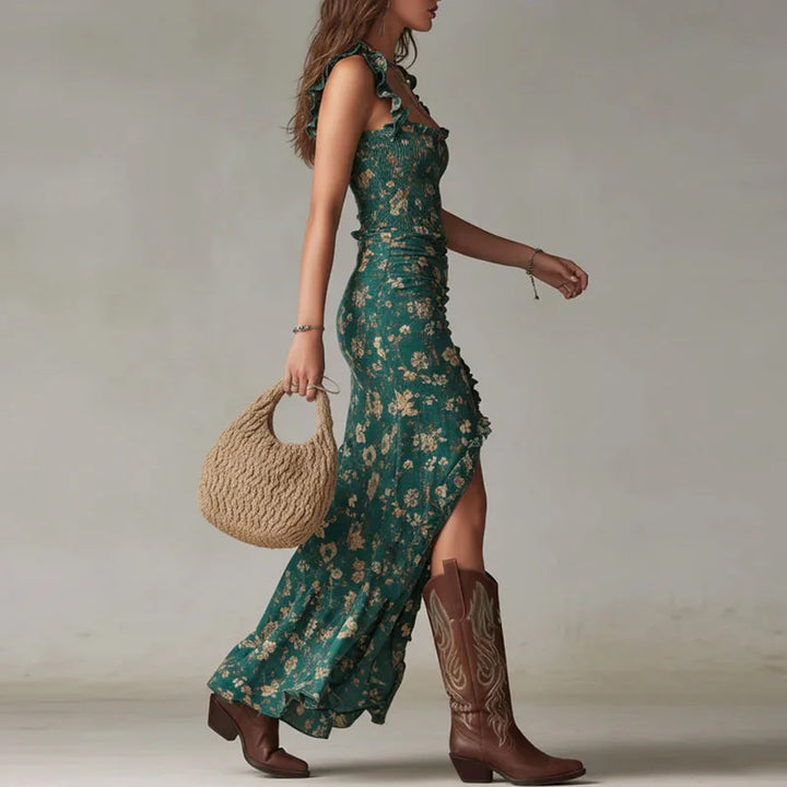 Robe Maxi Fleurie Smockée Femme