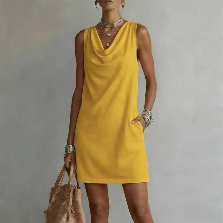 Robe Courte Col Drapé Femme