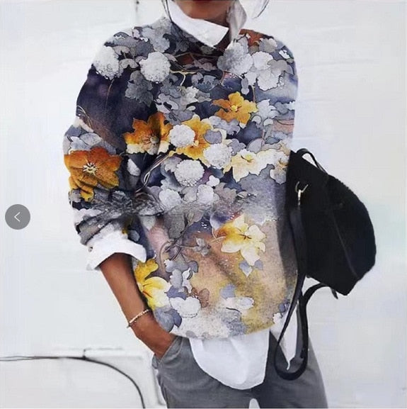 Pull à Motif Floral Col Rond Femme