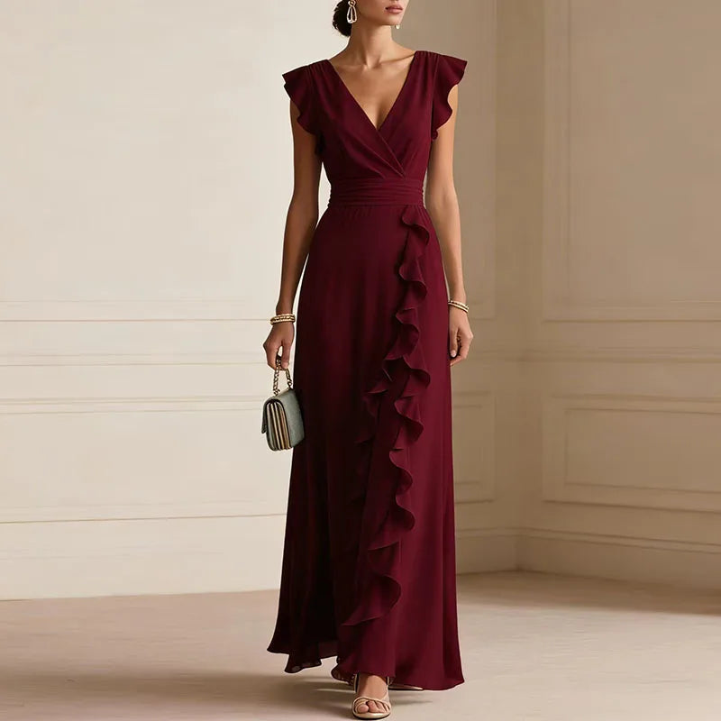 Robe Longue Cache-Cœur à Volants Femme