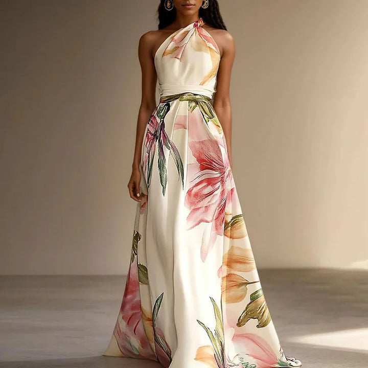 Robe Maxi Fleurie Col Halter Femme