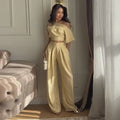 Women's asymmetrical top and wide-leg pants set