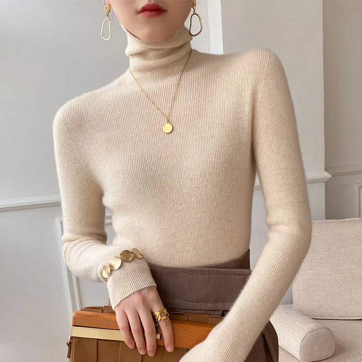 Pull Ajusté à Col Roulé Femme