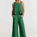 Women's Wide-Leg Pants and Ruffled Top Set