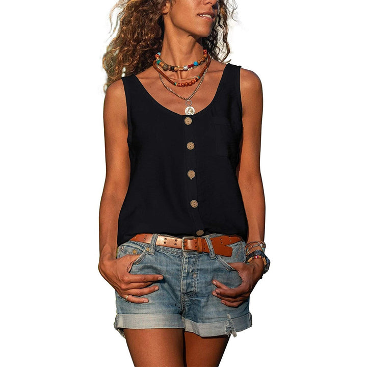 Top Boutonné Sans Manches Femme