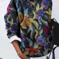 Pull à Motif Floral Col Rond Femme