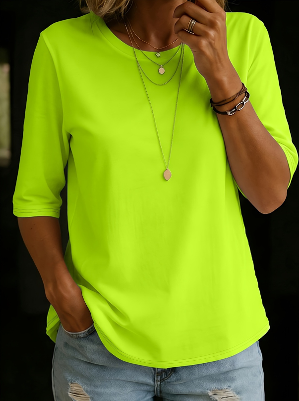 T-Shirt Manches Mi-Longues Col Rond Femme