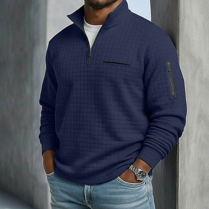 Pull à Col Montant Zippé et Motif Quadrillé Homme