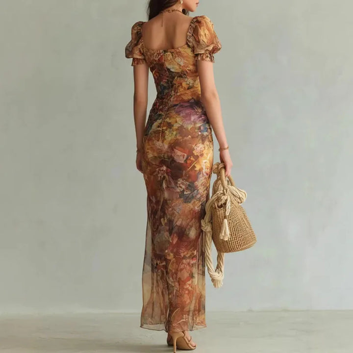 Robe Maxi Fleurie Froncée Femme