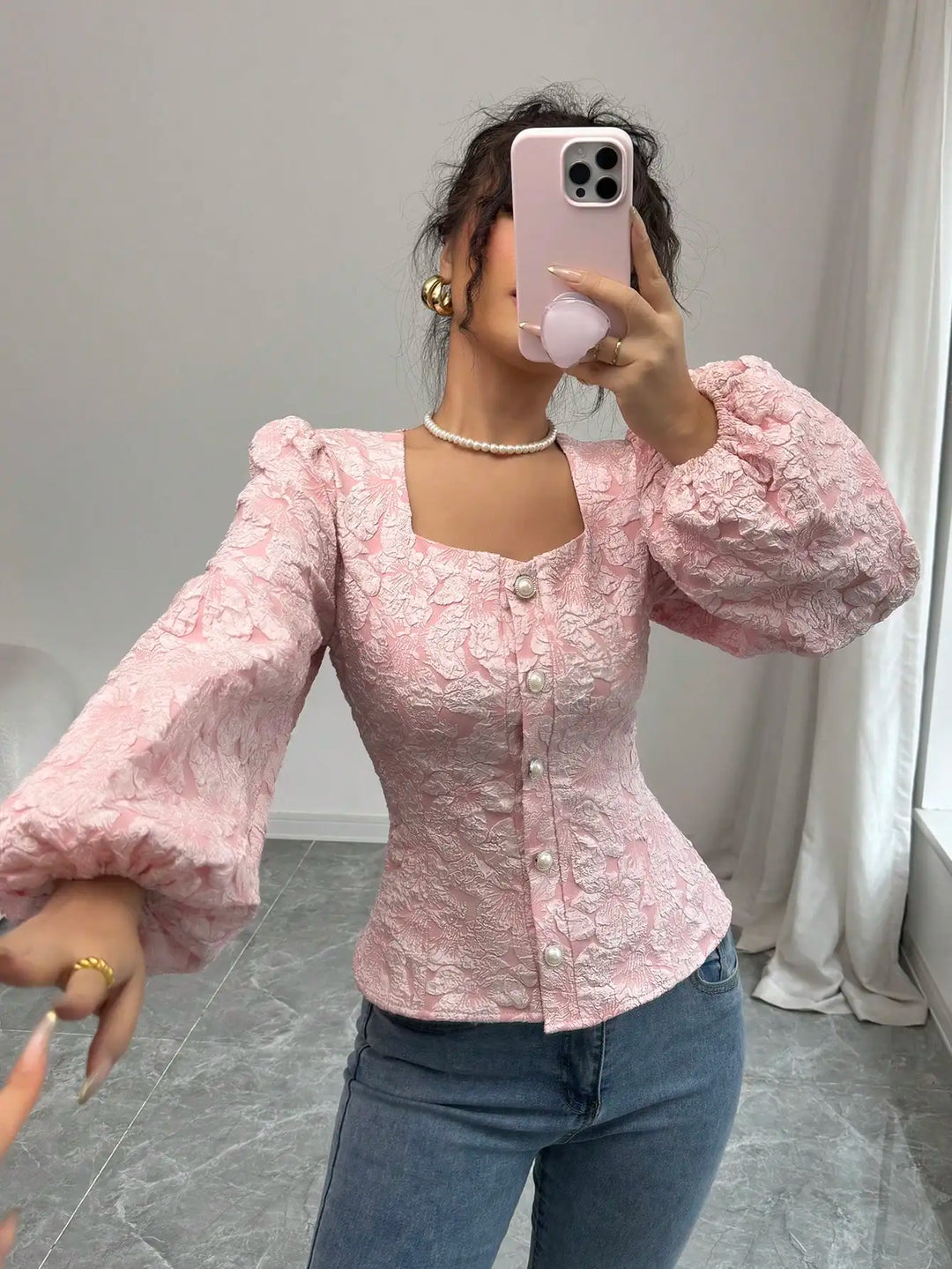 Blouse Jacquard Fleurie Femme