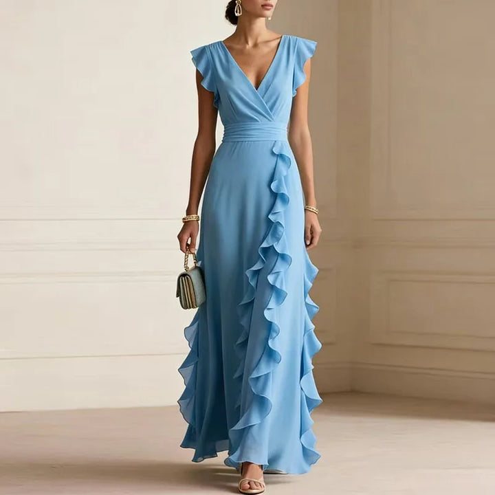 Robe Longue Cache-Cœur à Volants Femme