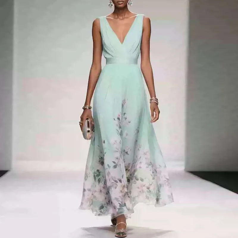 Robe Longue Fleurie Col V Femme