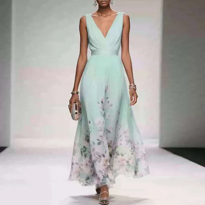 Robe Longue Fleurie Col V Femme