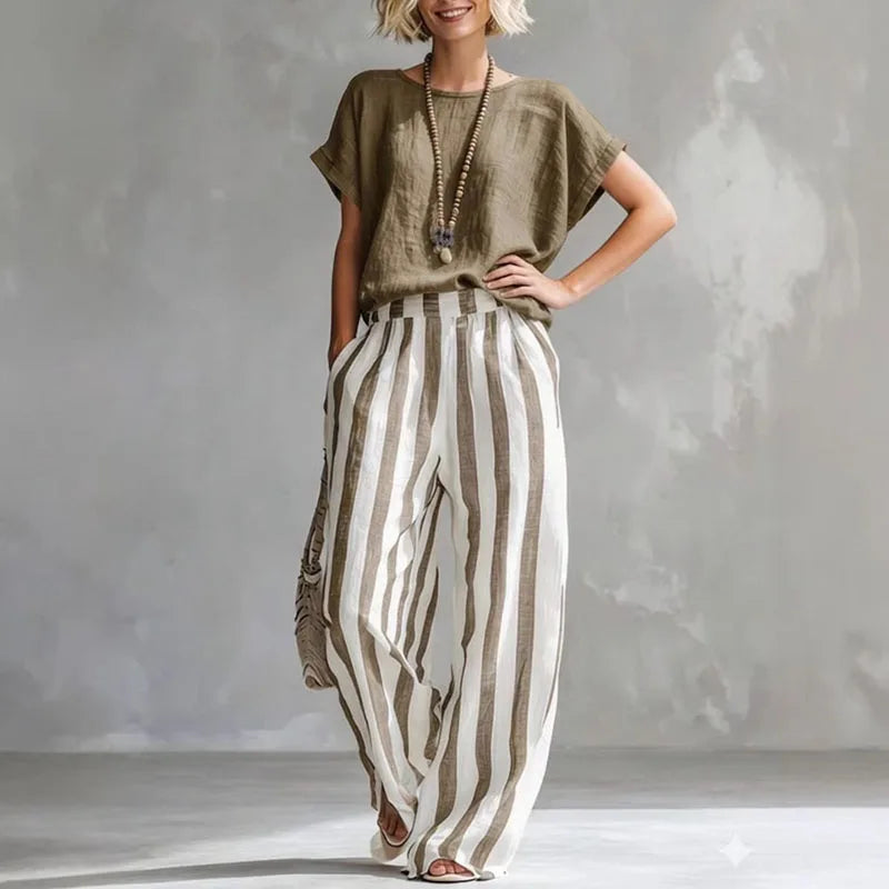 Ensemble Lin Rayé Femme