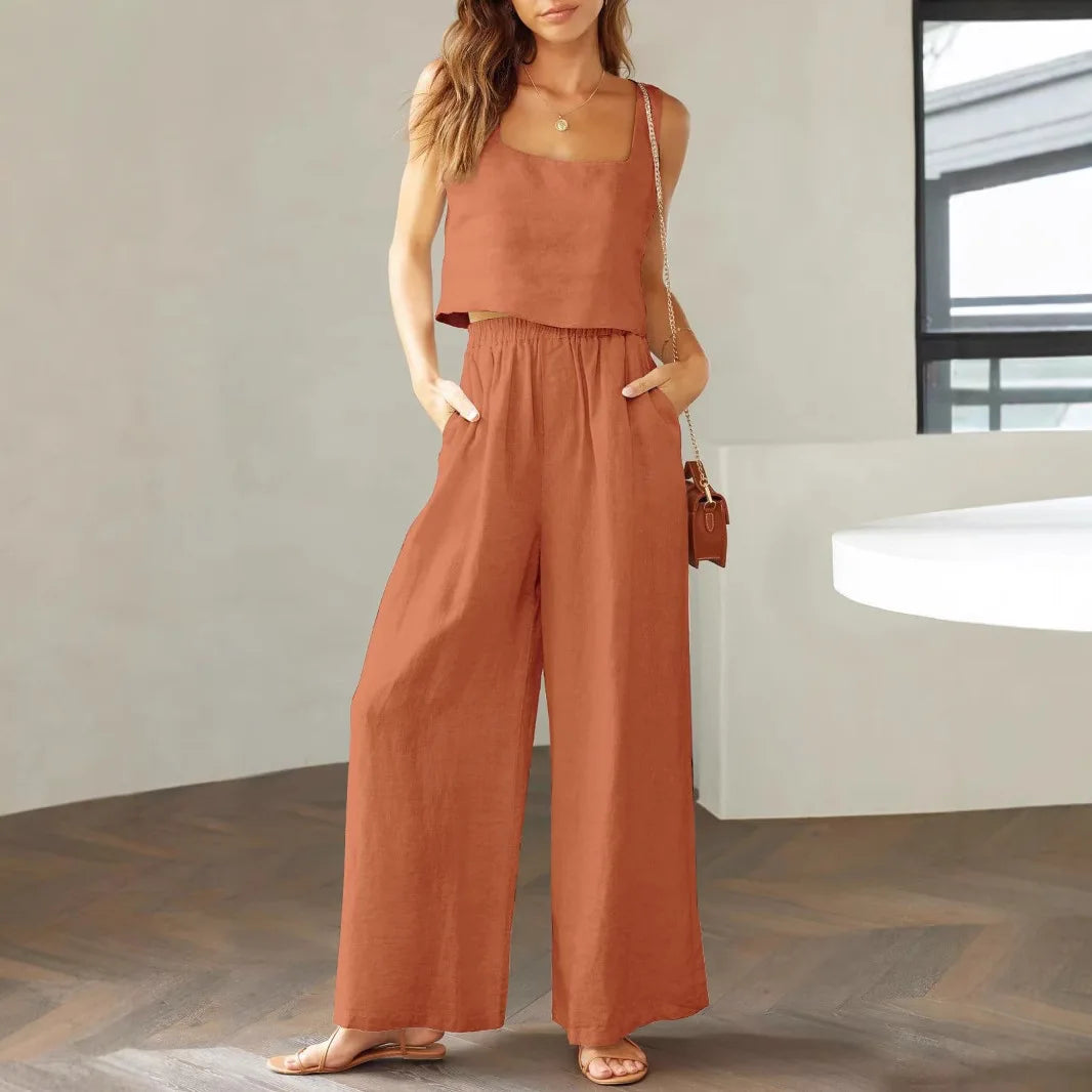 Combinaison Pantalon Large à Bretelles Femme