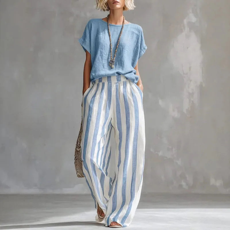 Ensemble Lin Rayé Femme