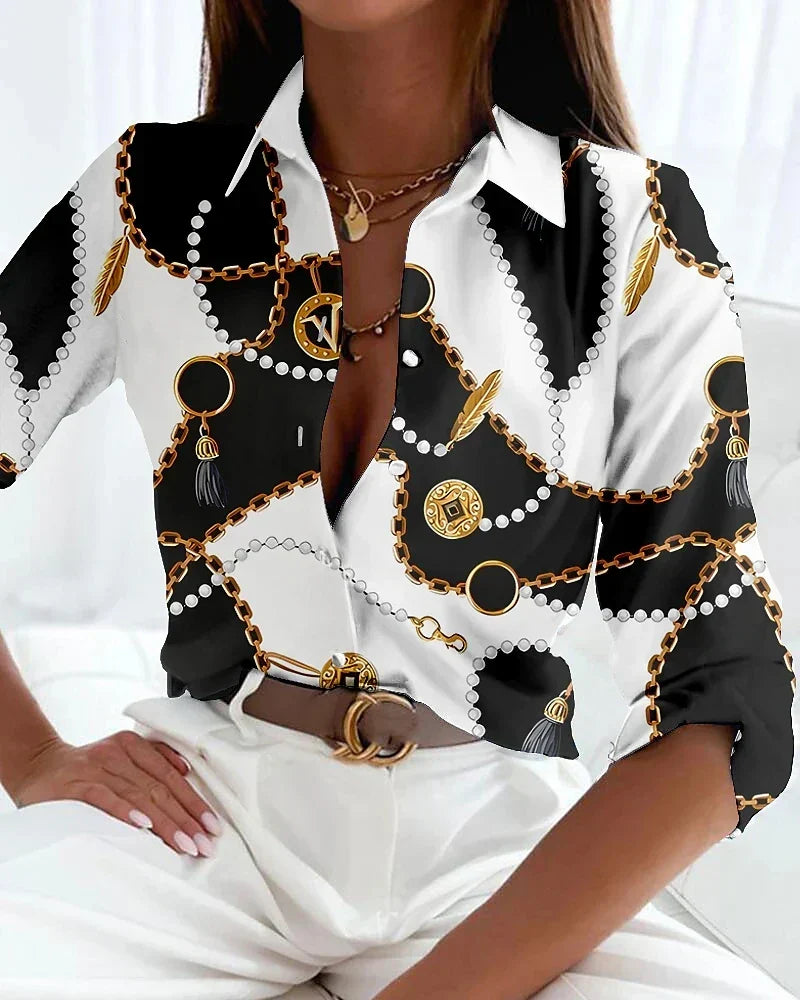 Chemise À Imprimé Géométrique Et Manches Longues Femme