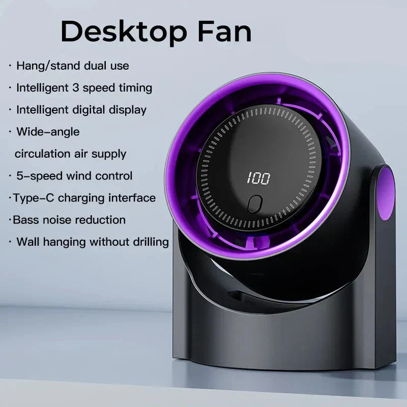 Ventilateur de Bureau USB Silencieux avec Écran Numérique
