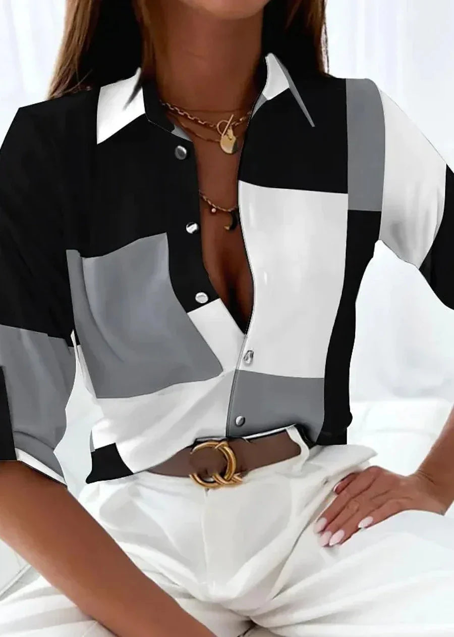 Chemise À Imprimé Géométrique Et Manches Longues Femme