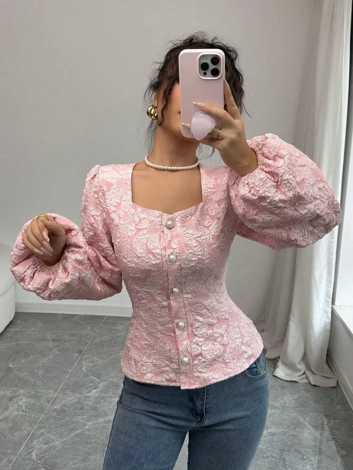 Blouse Jacquard Fleurie Femme