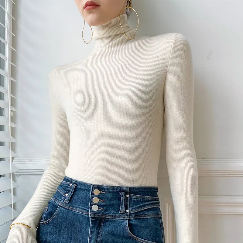 Pull Ajusté à Col Roulé Femme