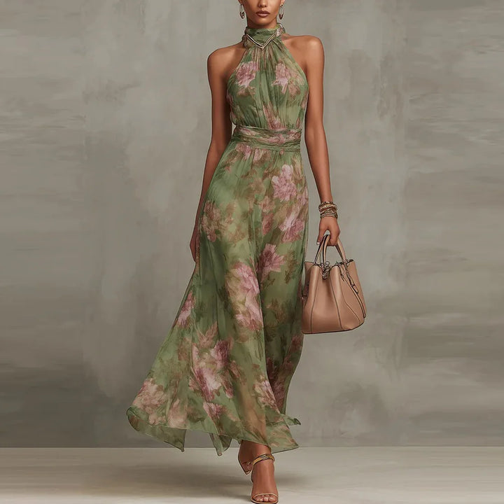 Robe Maxi Fleurie Col Halter Femme