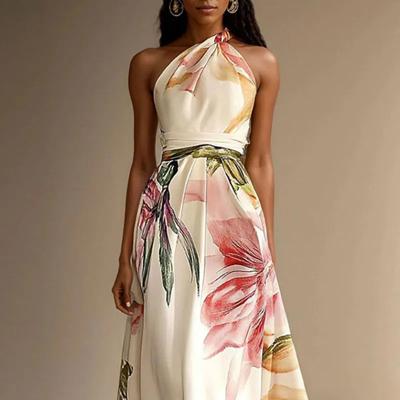 Robe Maxi Fleurie Col Halter Femme