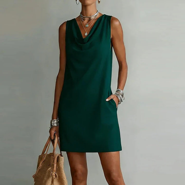 Robe Courte Col Drapé Femme