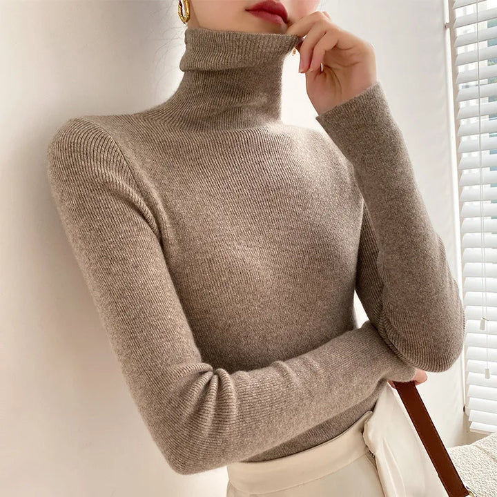 Pull Ajusté à Col Roulé Femme