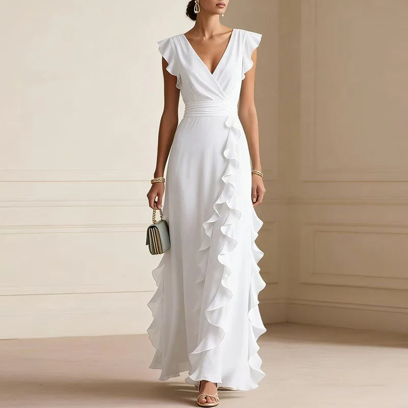Robe Longue Cache-Cœur à Volants Femme