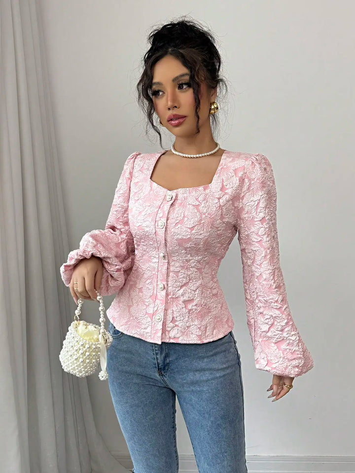 Blouse Jacquard Fleurie Femme