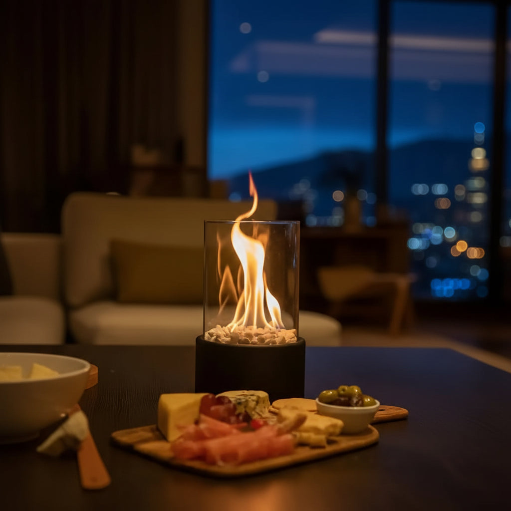 Cheminée de Table avec Cylindre en Verre