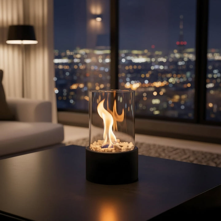 Cheminée de Table avec Cylindre en Verre