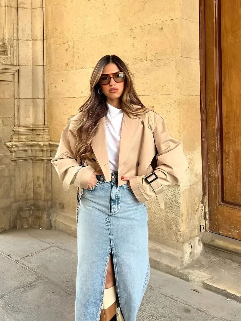 Veste Trench Courte Ceinturée Femme