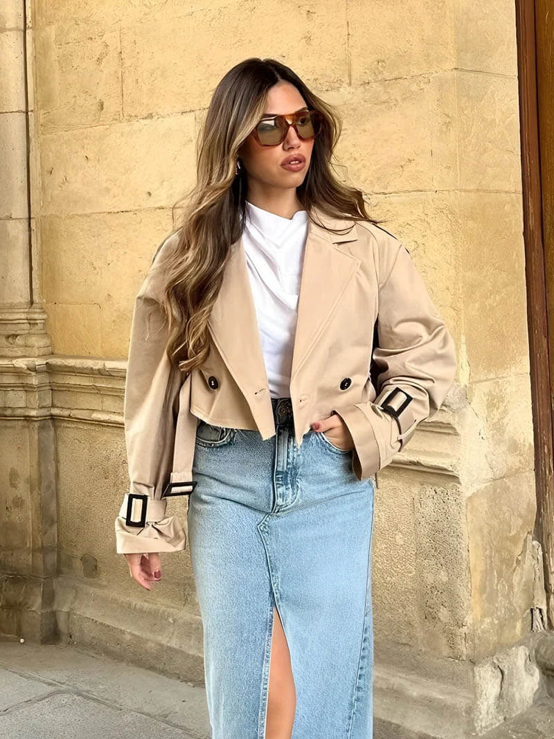 Veste Trench Courte Ceinturée Femme