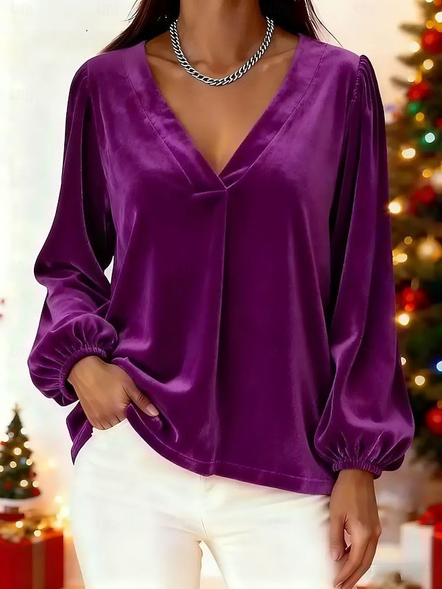 Blouse à Col V et Manches Volumineuses Femme