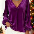 Women's V-Neck Blouse with Voluminous Sleeves