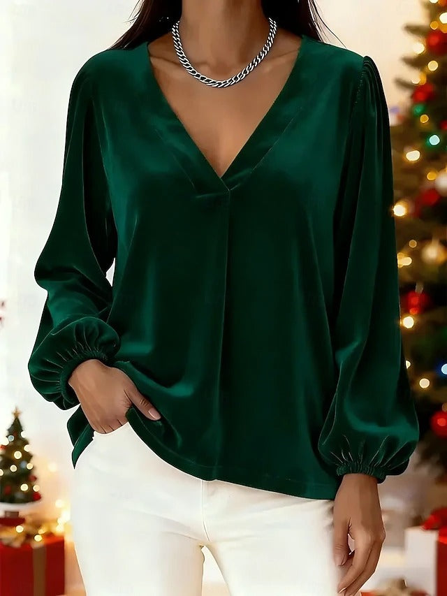 Blouse à Col V et Manches Volumineuses Femme