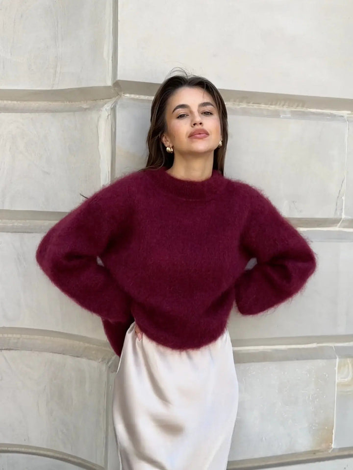 Pull Oversize Duveteux à Col Rond Femme