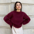 Women's Oversized Fluffy Crew-Neck Sweater