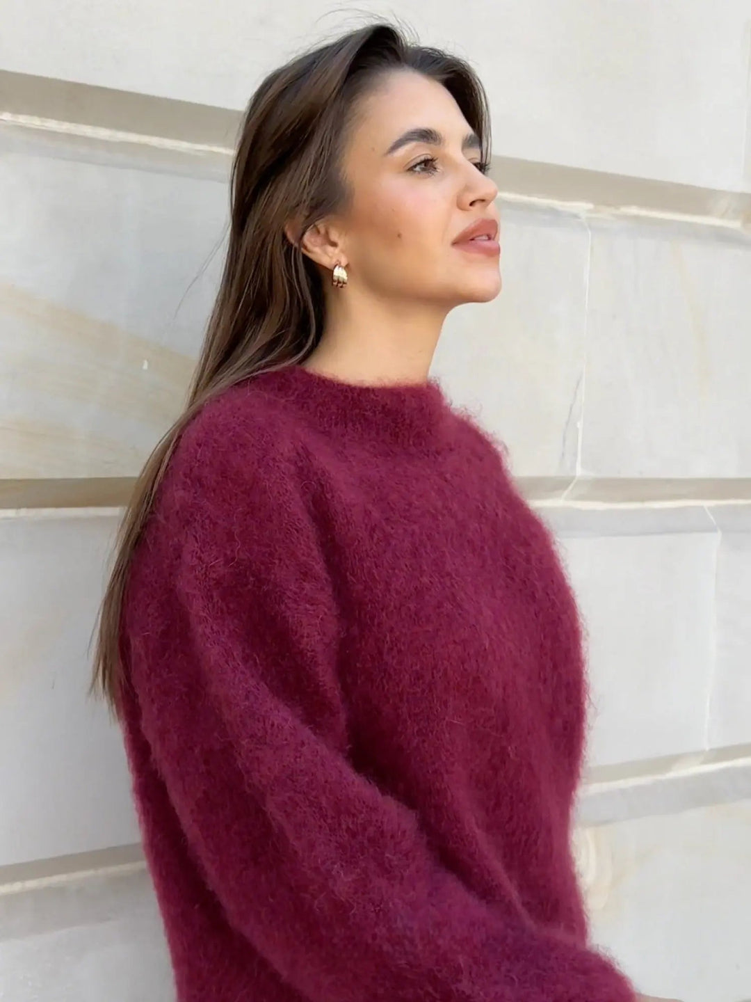 Pull Oversize Duveteux à Col Rond Femme