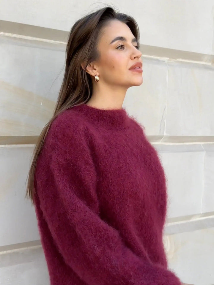 Pull Oversize Duveteux à Col Rond Femme
