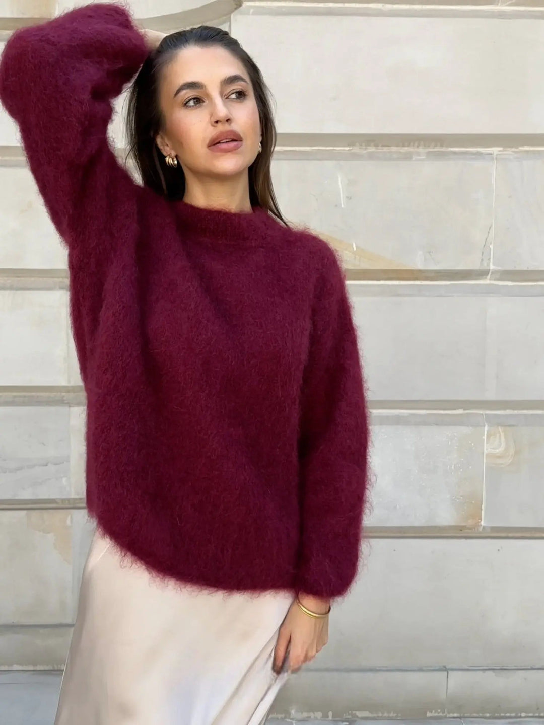 Pull Oversize Duveteux à Col Rond Femme