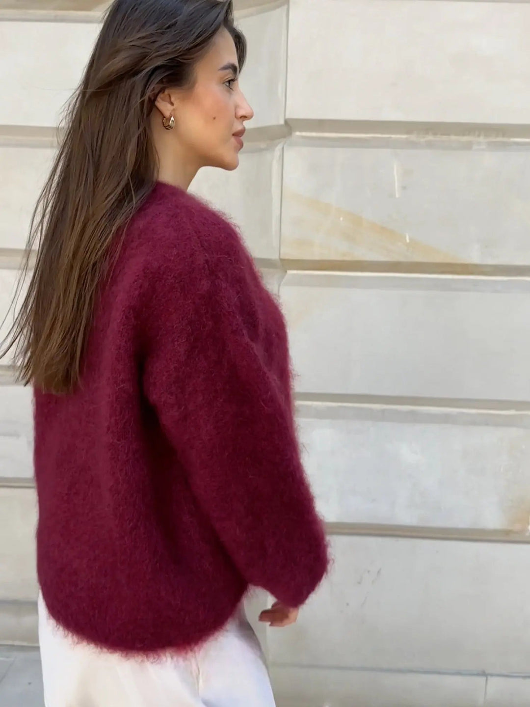 Pull Oversize Duveteux à Col Rond Femme
