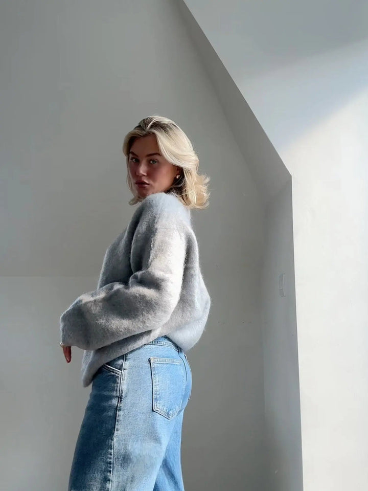 Pull Oversize Duveteux à Col Rond Femme